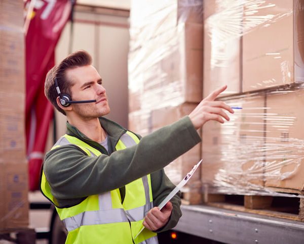 A dispatcher holding a notepad in a warehouse after completing his dispatch training