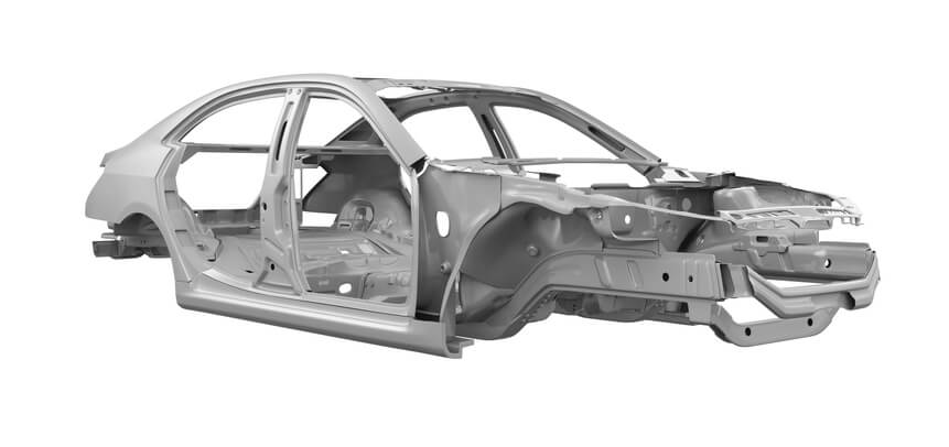 A unibody car chassis, as those explored in automotive training